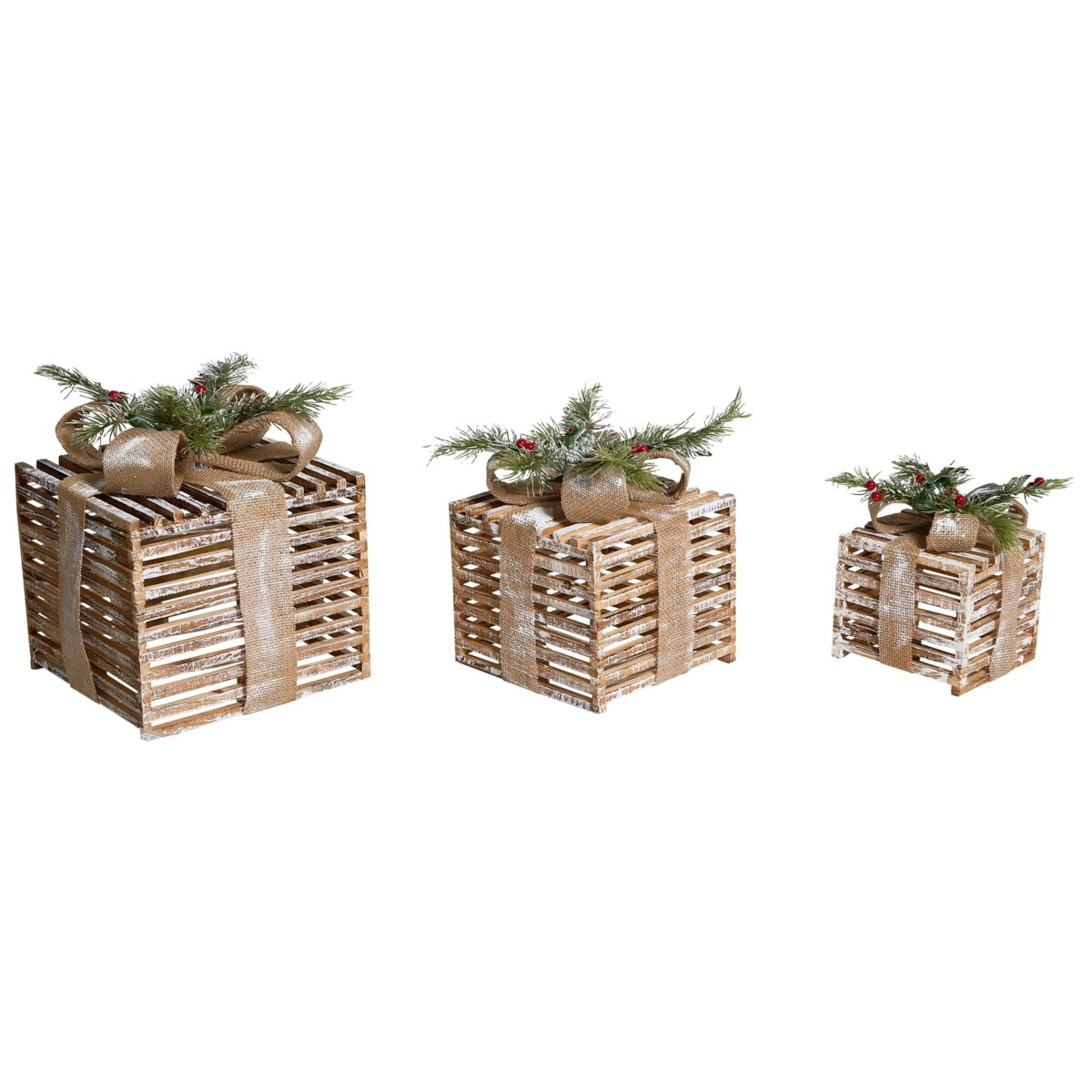Zestaw 3 dekoracji świątecznych LED ROINE Prezenty świąteczne 15/20/25 cm Brązowy