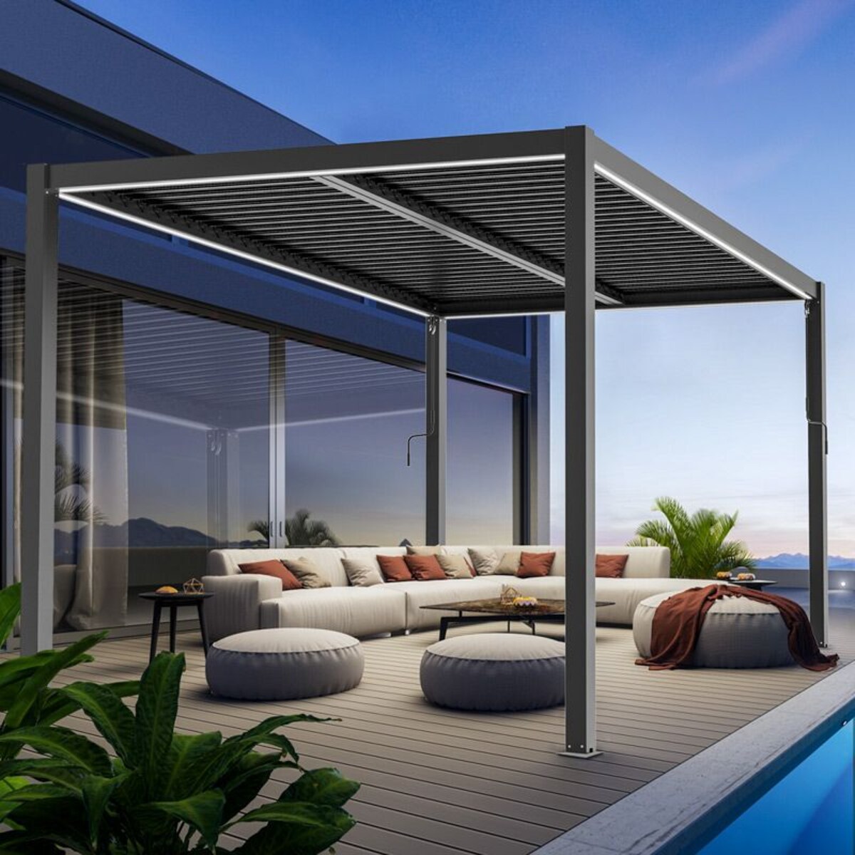 Pergola ogrodowa, tarasowa 4x4m Luxe aluminiowa LED antracytowa