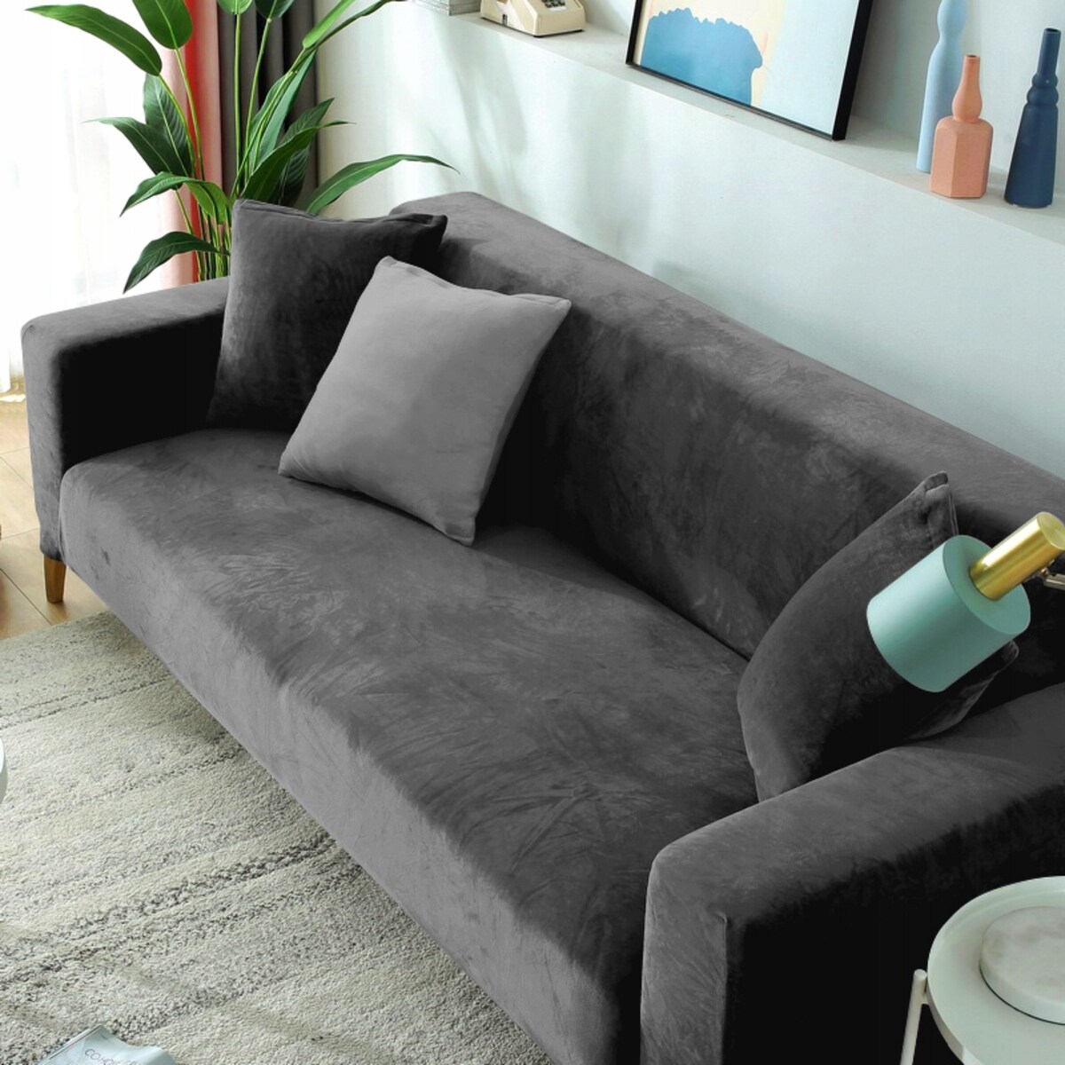 POKROWIEC NA KANAPĘ SZARY WELUR 2 OSOBOWY [22X2]