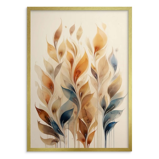 Plakat w złotej ramie do salonu sypialni Beżowy Obraz na ścianę Boho Liście