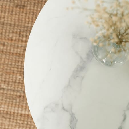 Stolik Kawowy Okrągły Loft Biały Marmur Mały Ława Okrągła Biała Mała AGNES