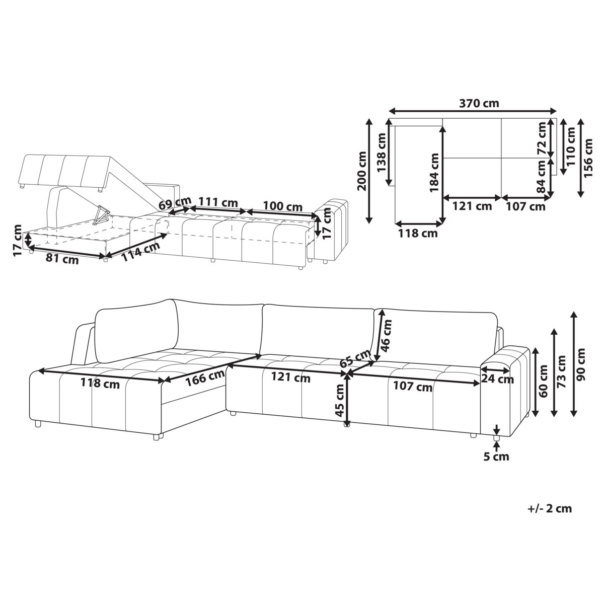 Narożnik rozkładany prawostronny 4-osobowy z pojemnikiem brązowy INNVIK