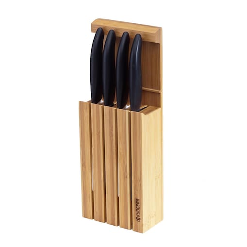 Blok bambusowy z 4 nożami czarnymi, Kyocera