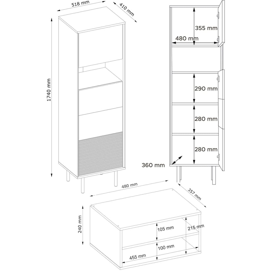 KONSIMO LOFTY Wysoki regał z ryflowaniem