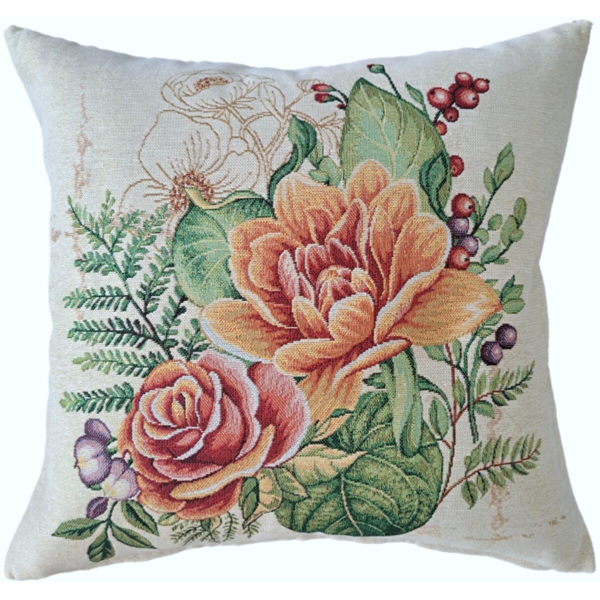 Poszewka Na Poduszkę Jasiek 45X45 Cm Żakardowa Dekoracyjna Ozobna Kwiaty