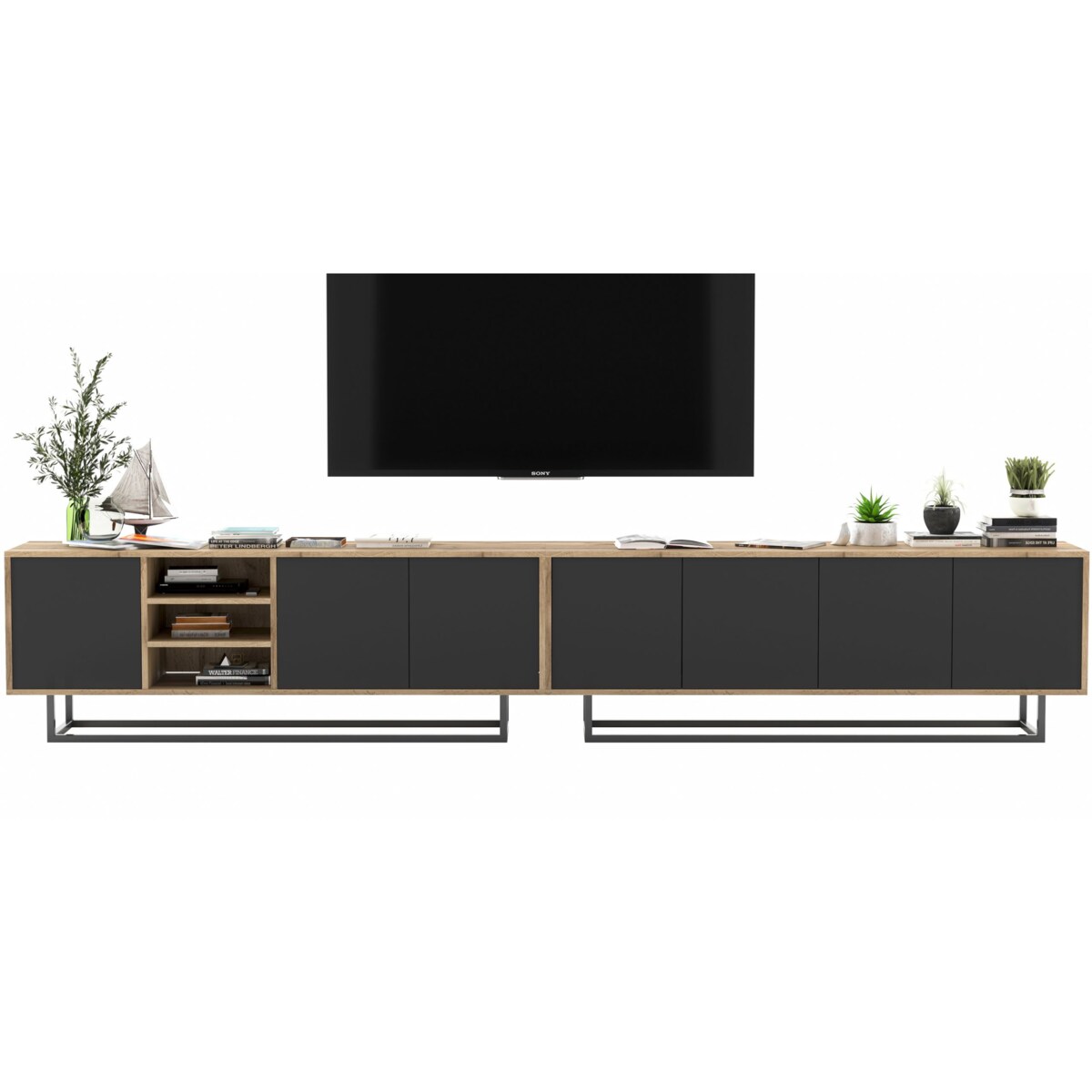 Szafka RTV Loft Komoda RTV Industrialna Czarny MAT 300 cm