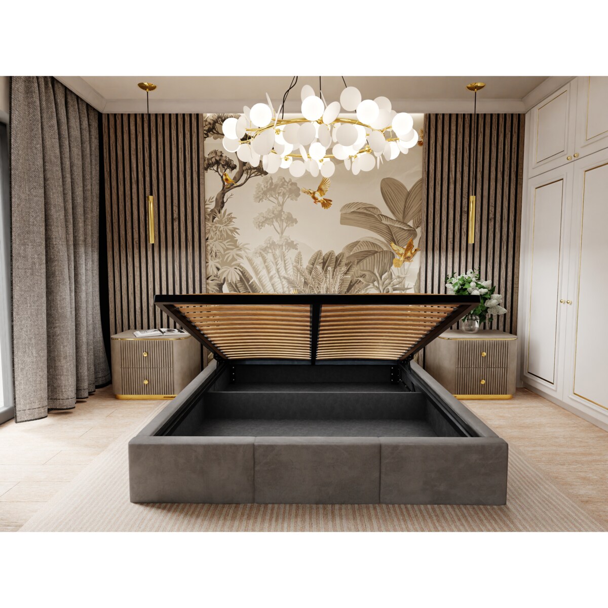 ŁÓŻKO TAPICEROWANE 160x200 ŁÓŻKO PODWÓJNE Z POJEMNIKIEM SZARE