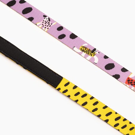 Smycz miejska dla psa lub kota "Pieski floreski" - Szerokość taśmy: 15mm, Rozmiar: M oraz Rodzaj: Mini karabinek