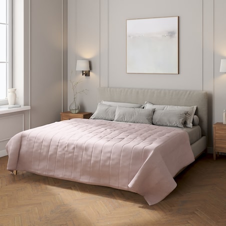 Narzuta pikowana w pasy 130x210 pastelowy róż