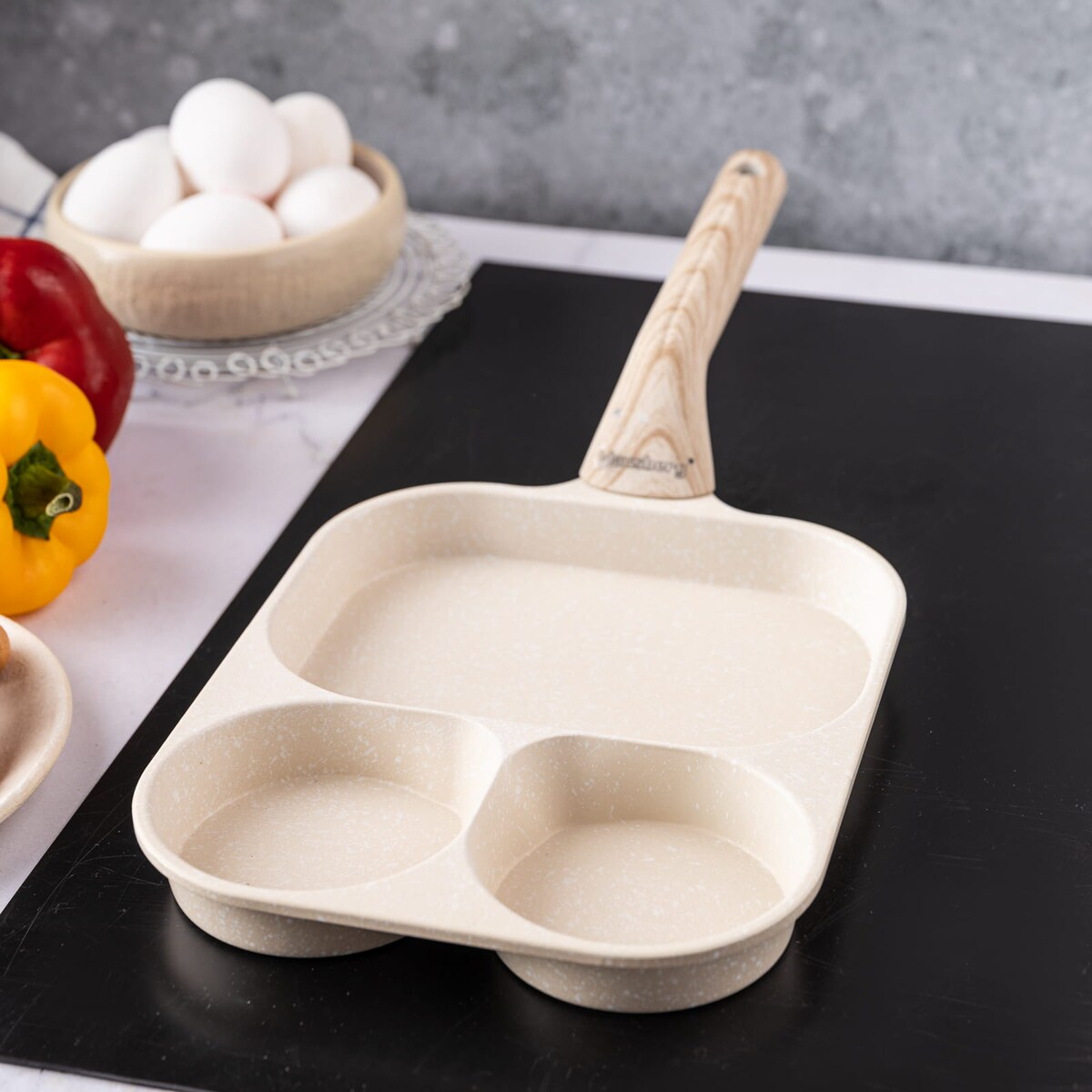 Patelnia marmurkowa 3 w 1 do jajek naleśników placków pancake 22x18cm BEŻOWA KLAUSBERG