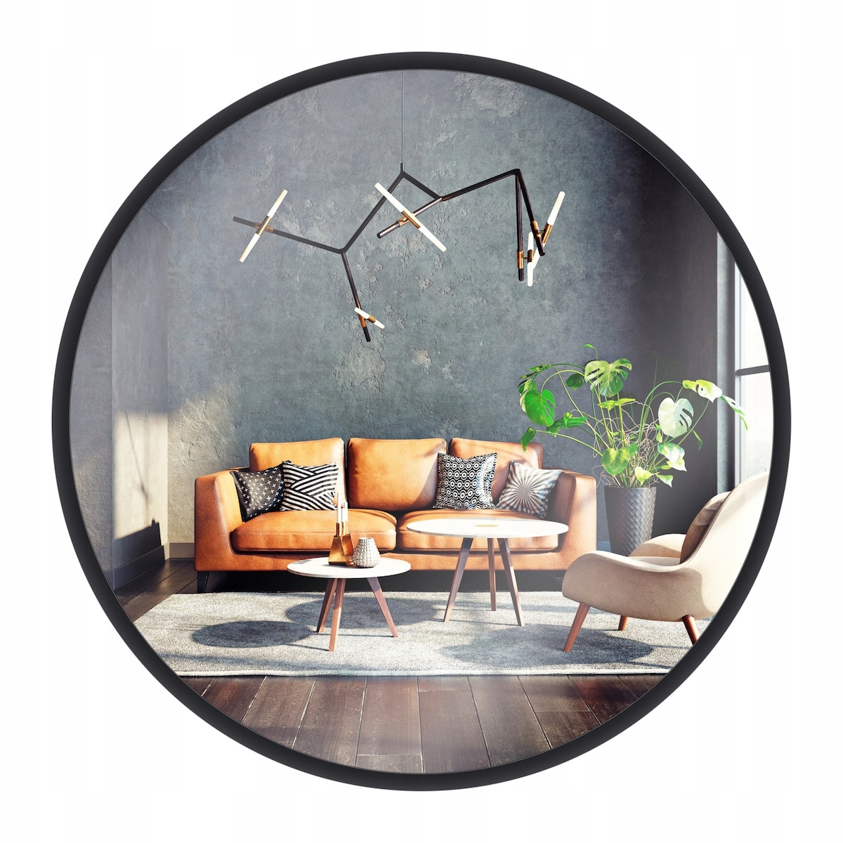 Lustro okrągłe w ramie czarne LOFT 73cm