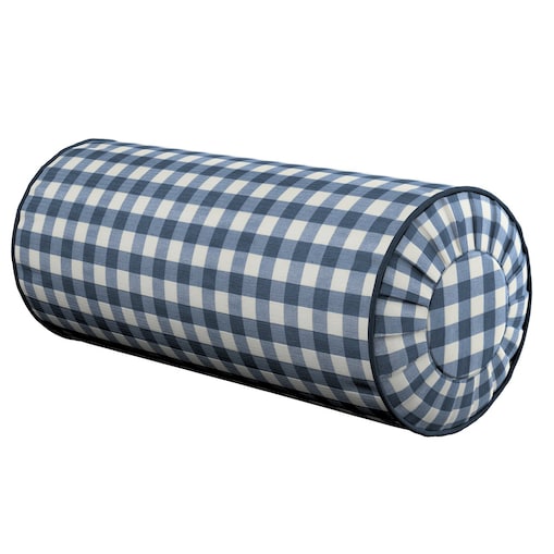 Poduszka wałek z zakładkami, granatowo-biała kratka (1,5x1,5cm), Ø20 x 50 cm, Quadro