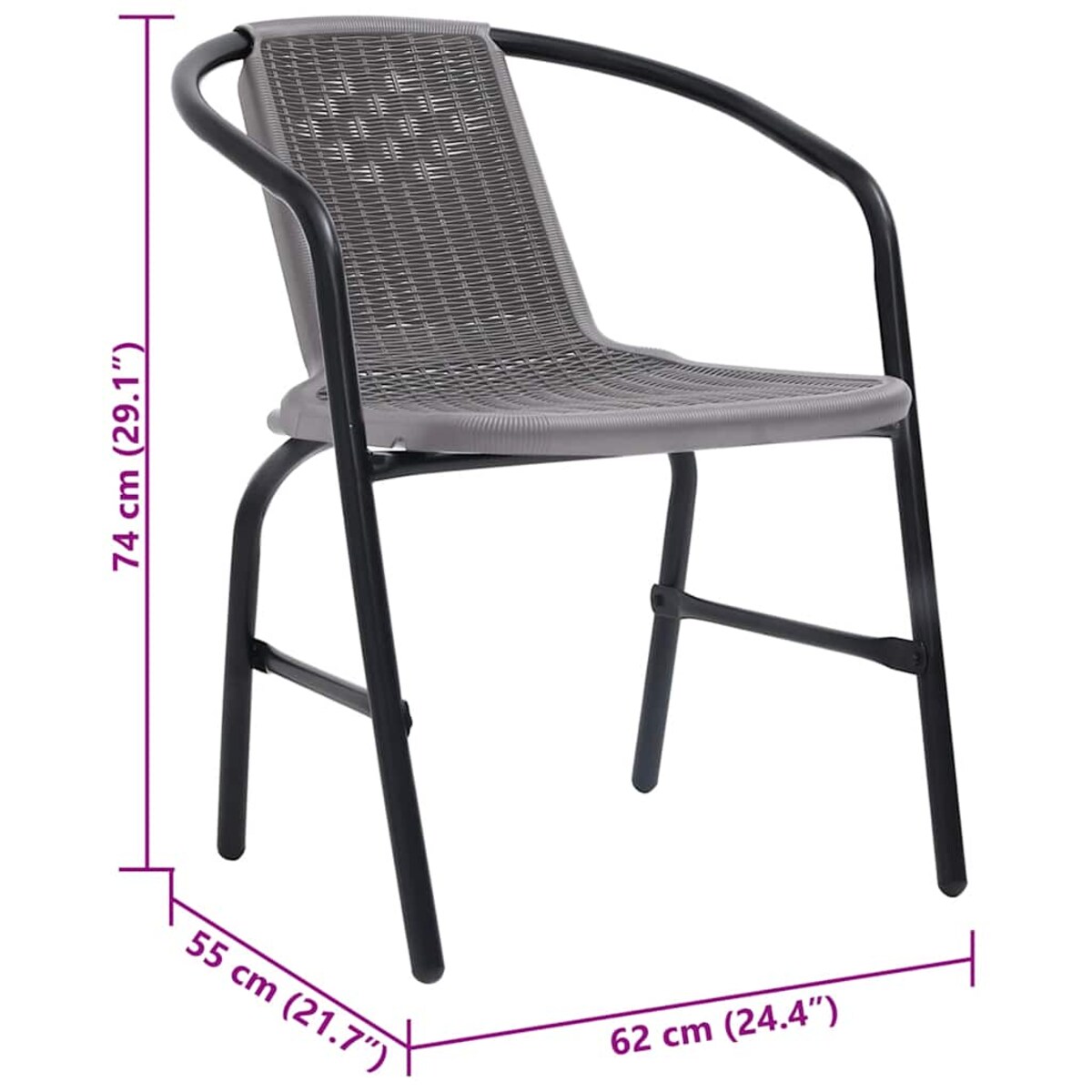 vidaXL Krzesła ogrodowe, 4 szt., rattan syntetyczny i stal, 110 kg