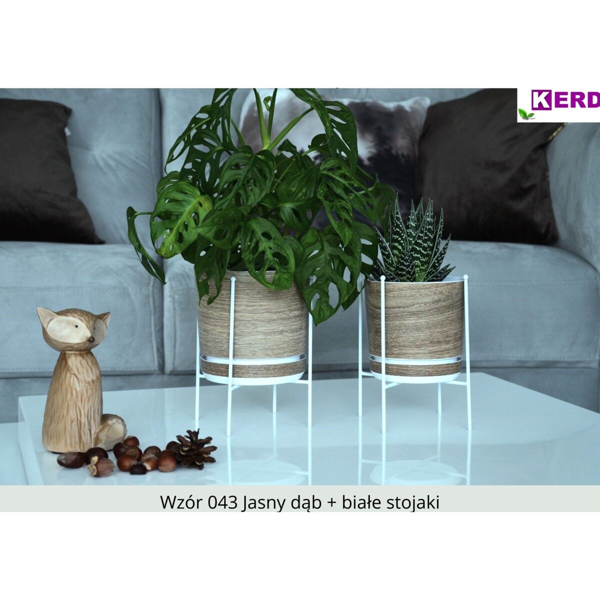 21 cm wzór JASNY DĄB Doniczka z podstawką imitacja dębowej deski drewna styl naturalny drewnopodobna