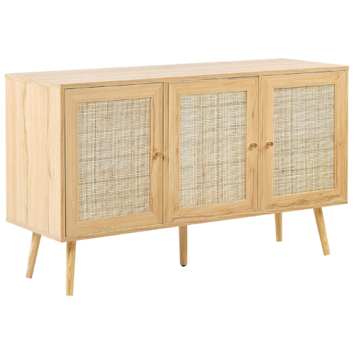 Szafka trzydrzwiowa fronty rattanowe jasne drewno PEROTE