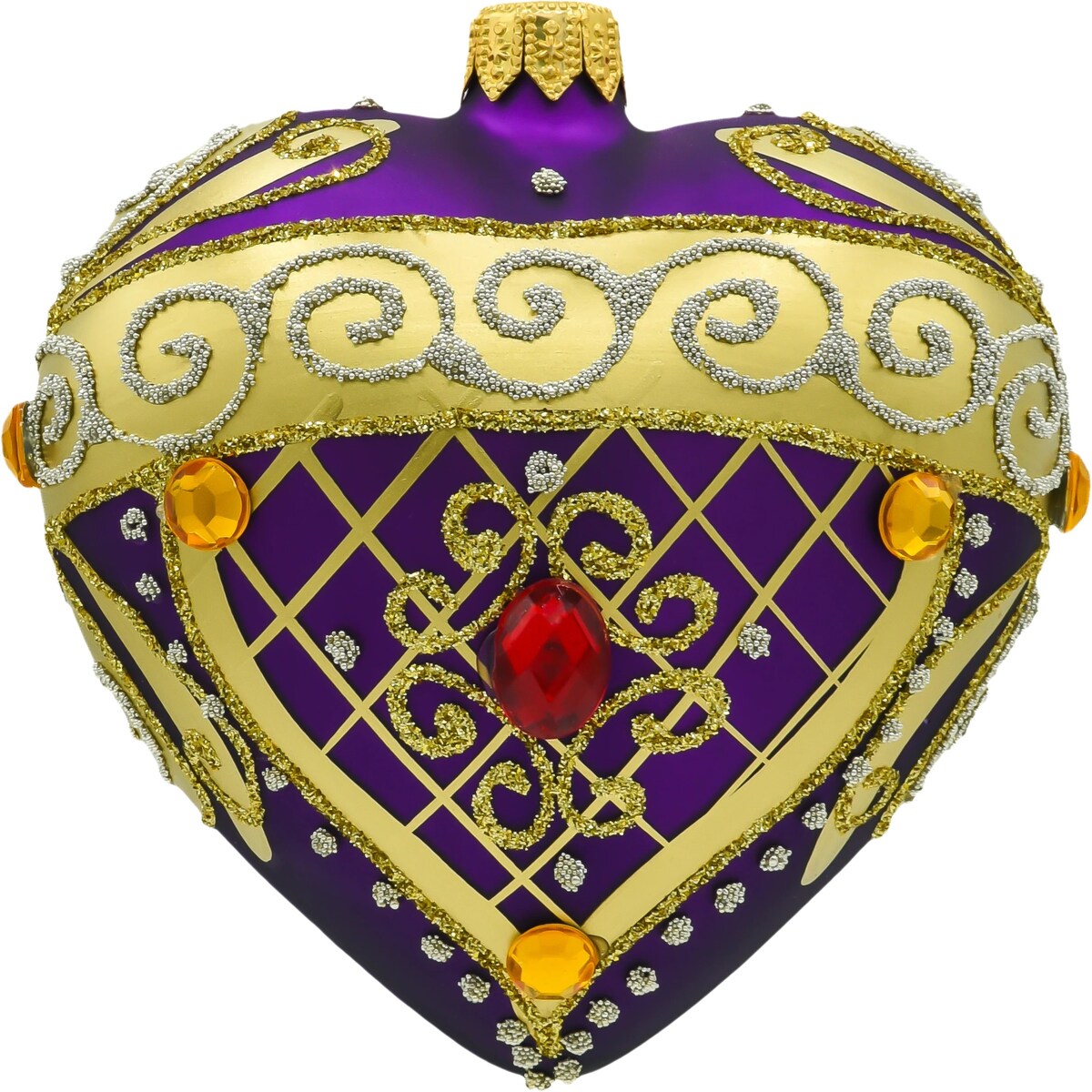 Bombka choinkowa: Serce ze złotymi zdobieniami i kamieniami: purpurowe