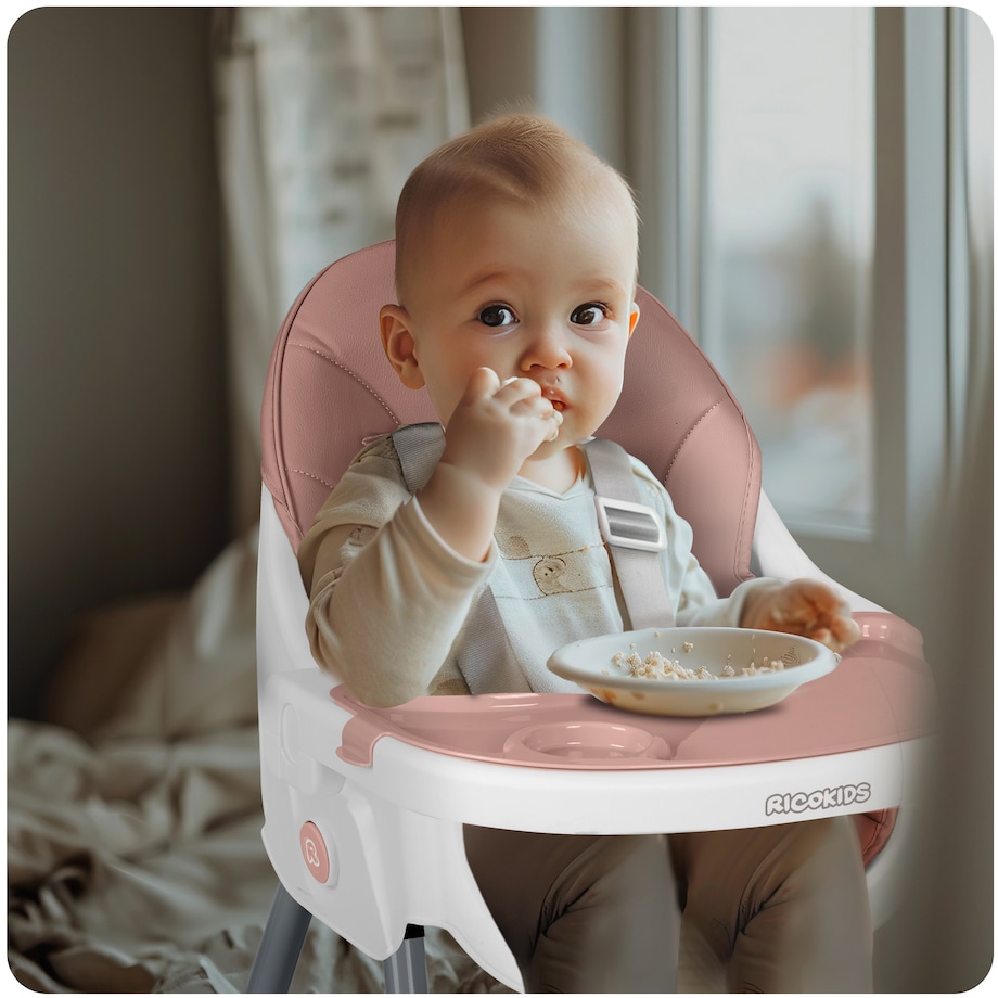 Krzesełko do karmienia dla dzieci Ricokids Mani różowe 3w1 regulowane fotelik tacka