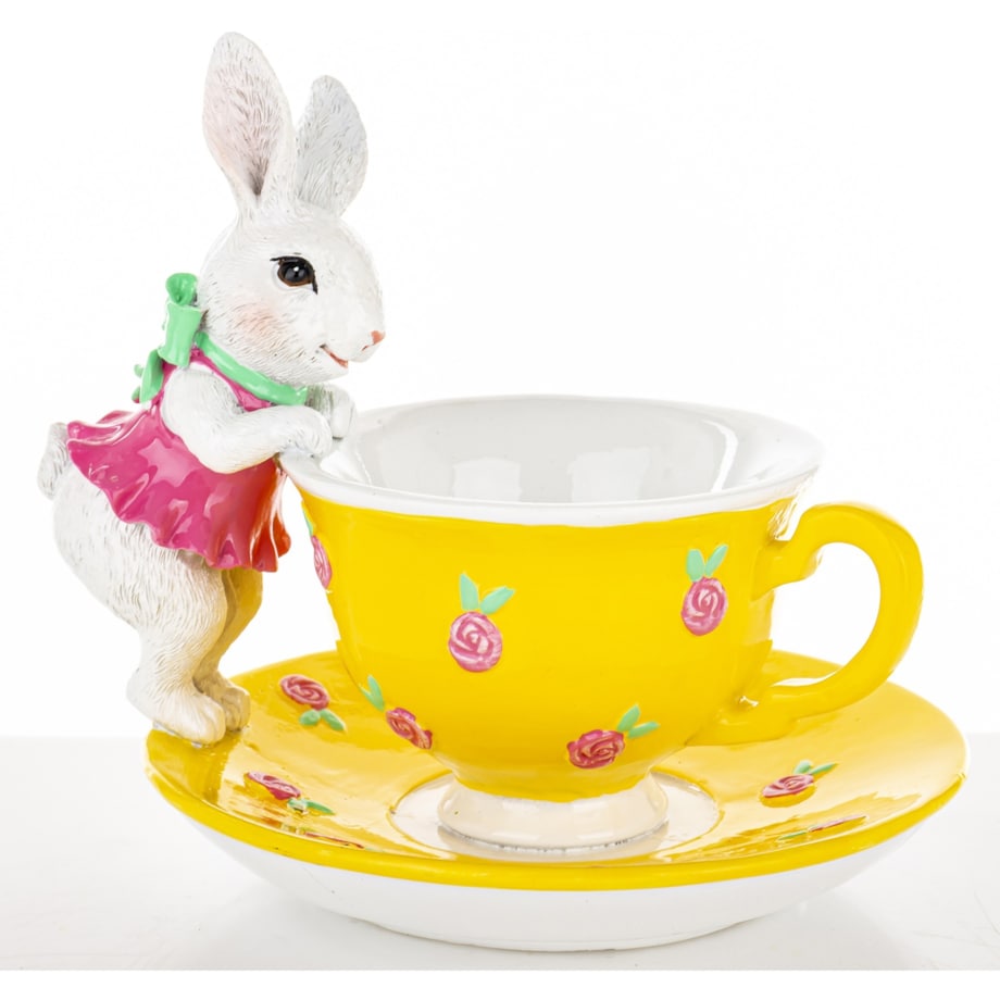 Dekoracja - króliczka zagląda do filiżanki 15,5x17,5x15 cm