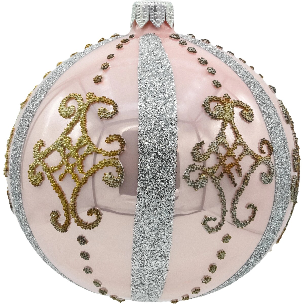 Bombki okrągłe różowe z paskami: zestaw