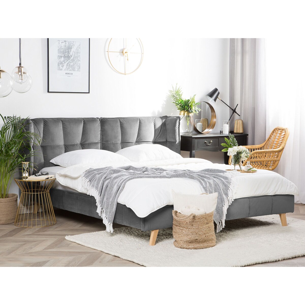 Łóżko welurowe 180 x 200 cm szare SENLIS