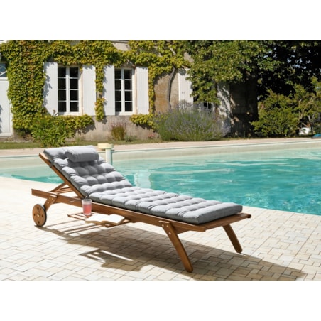 Leżak ogrodowy z poduszką CESANA PREMIUM Drewno akacjowe Jasnoszary