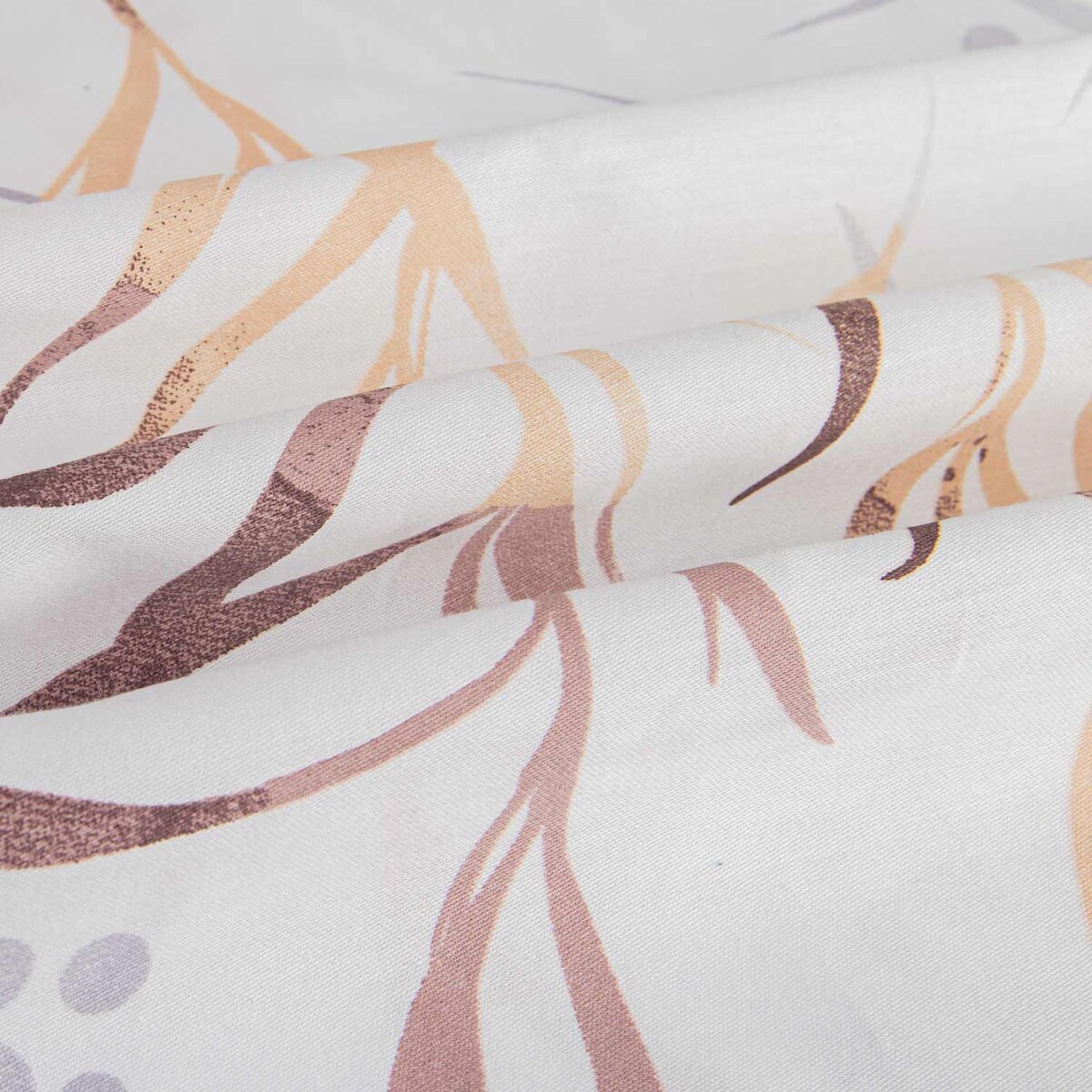 Pościel satyna bawełniana 200x220 Exclusive Dream biała w szaro beżowe liście