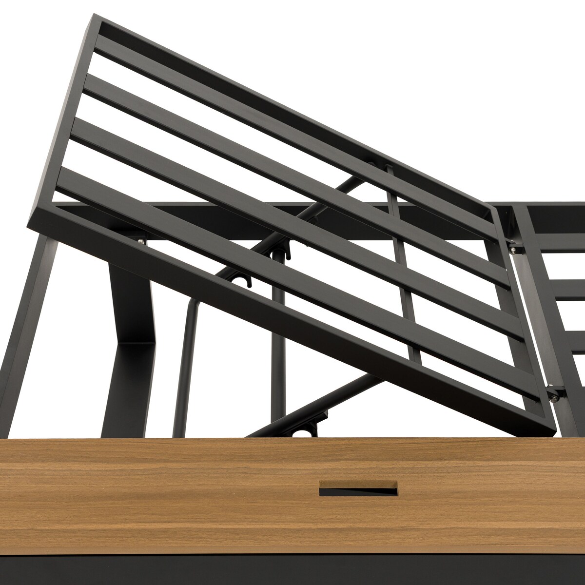 Leżak ogrodowy tarasowy z podnoszonym stolikiem aluminiowy ATOL beżowy