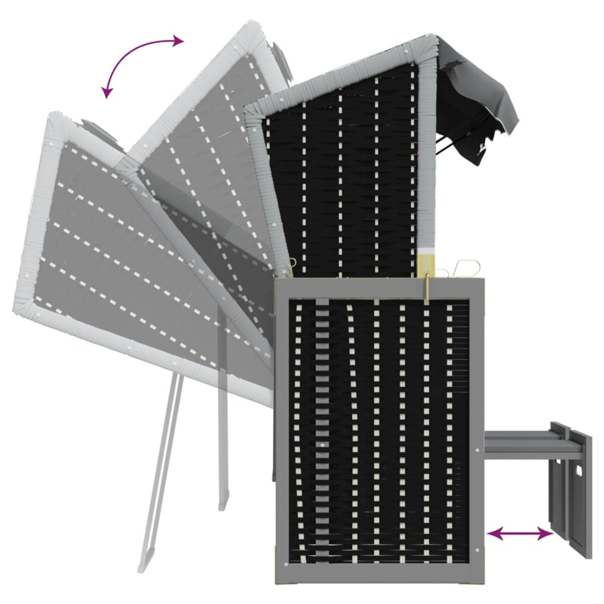 vidaXL Kosz plażowy z zadaszeniem, rattan PE i drewno, antracyt-czerń