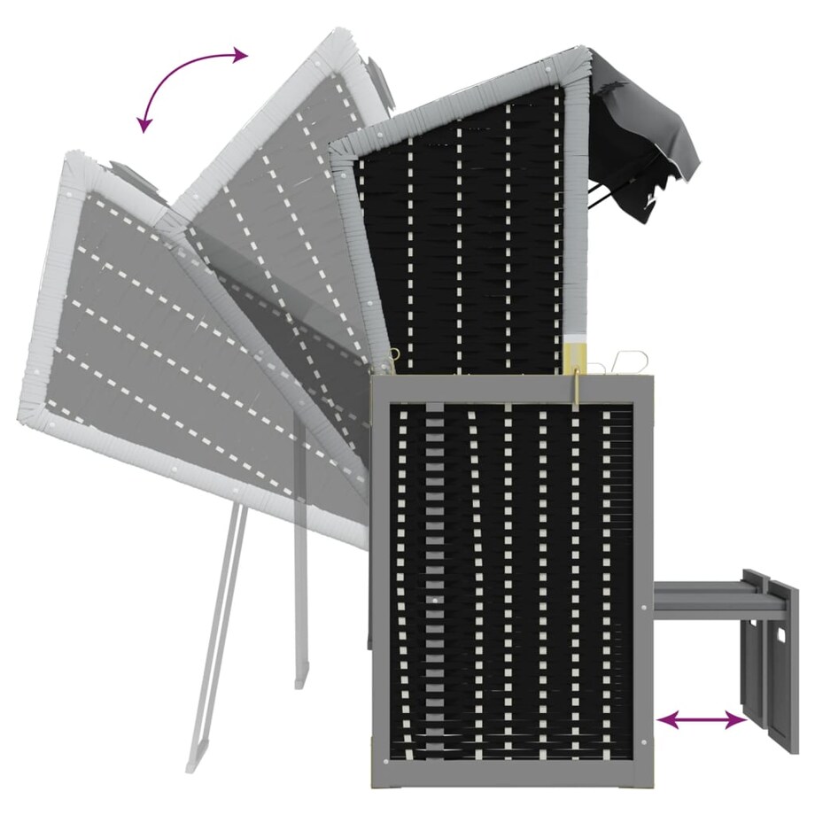 vidaXL Kosz plażowy z zadaszeniem, rattan PE i drewno, antracyt-czerń