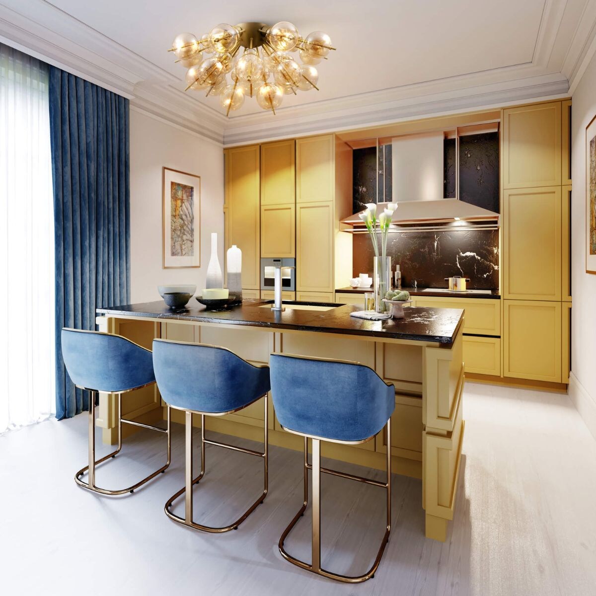 Lampa sufitowa plafon Bolla MOD133CL-04BS molekuły bursztynowe