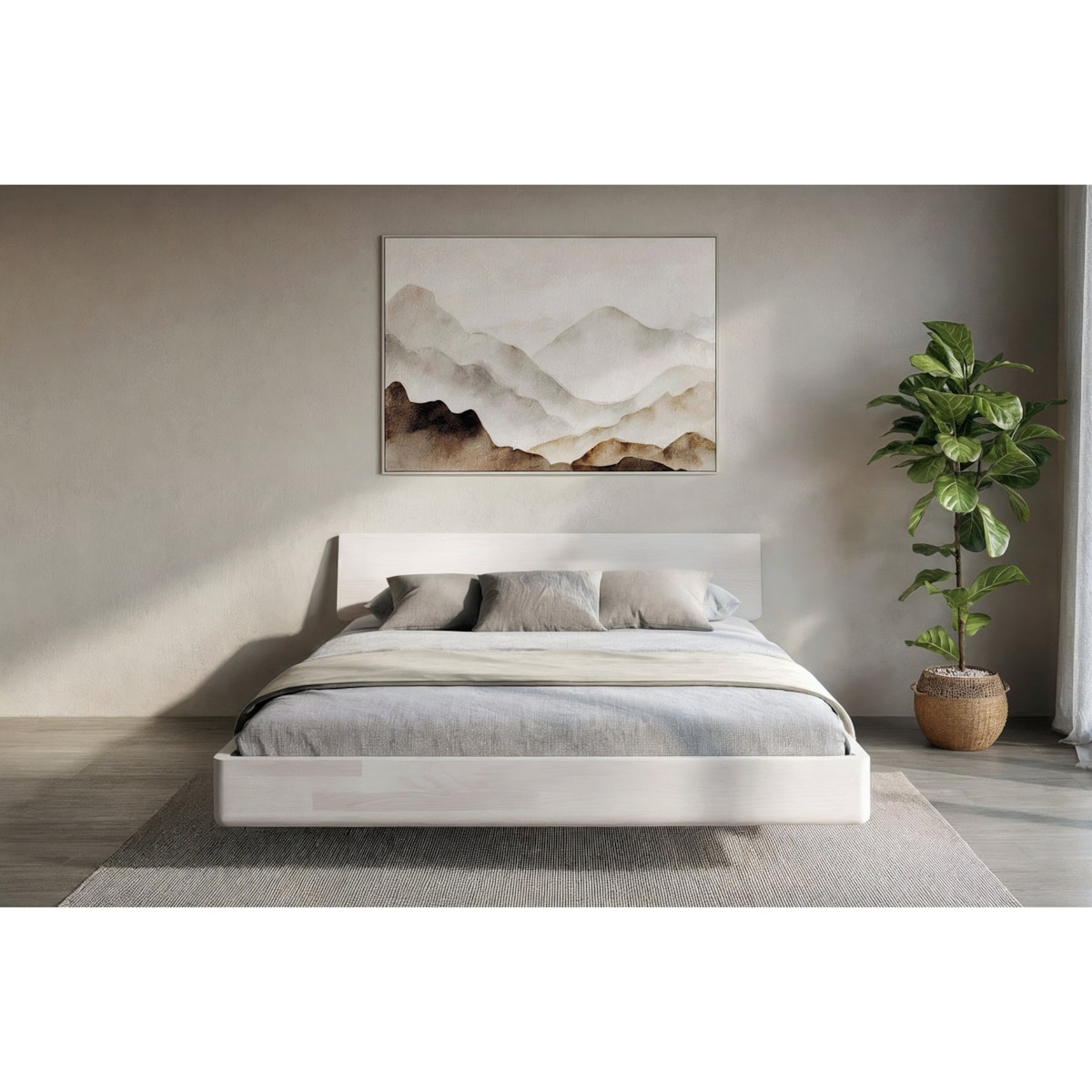 Łóżko lewitujące drewniane bukowe Visby LENA bez szafek / 140x200 cm, kolor biały