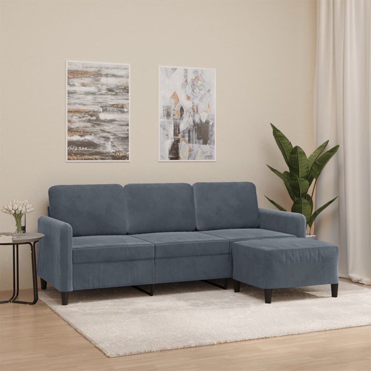 vidaXL 3-osobowa sofa z podnóżkiem, ciemnoszary, 180 cm, aksamit