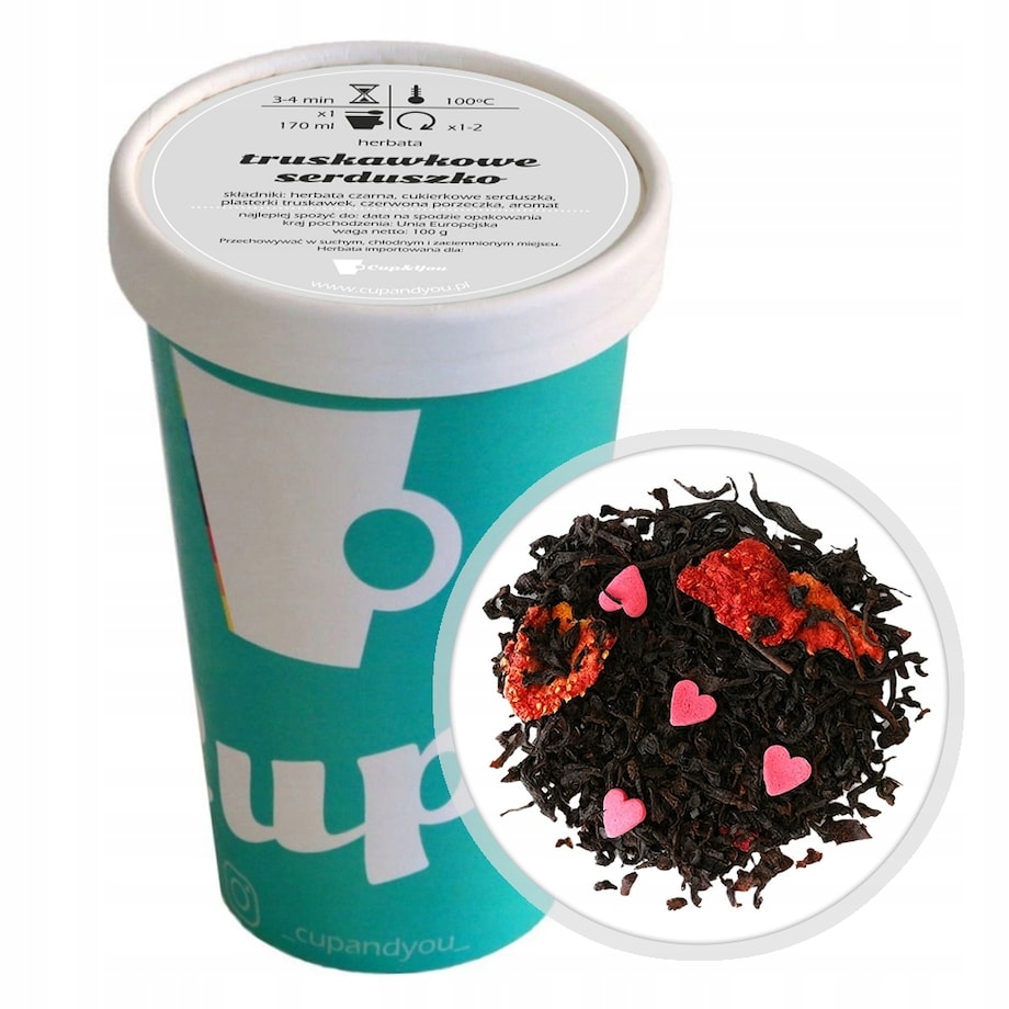 Herbata czarna TRUSKAWKOWE SERDUSZKO porzeczka cukierkowe serduszka 100g - herbata liściasta sypana mieszanka napar susz