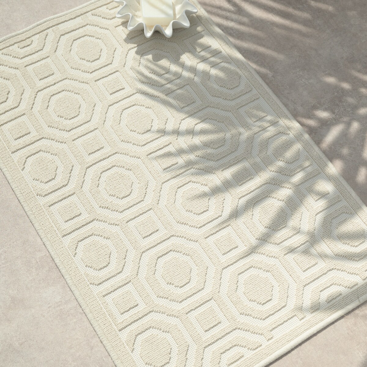 Dywanik łazienkowy Lino 73x135 cm bawełniany geometryczny beżowy