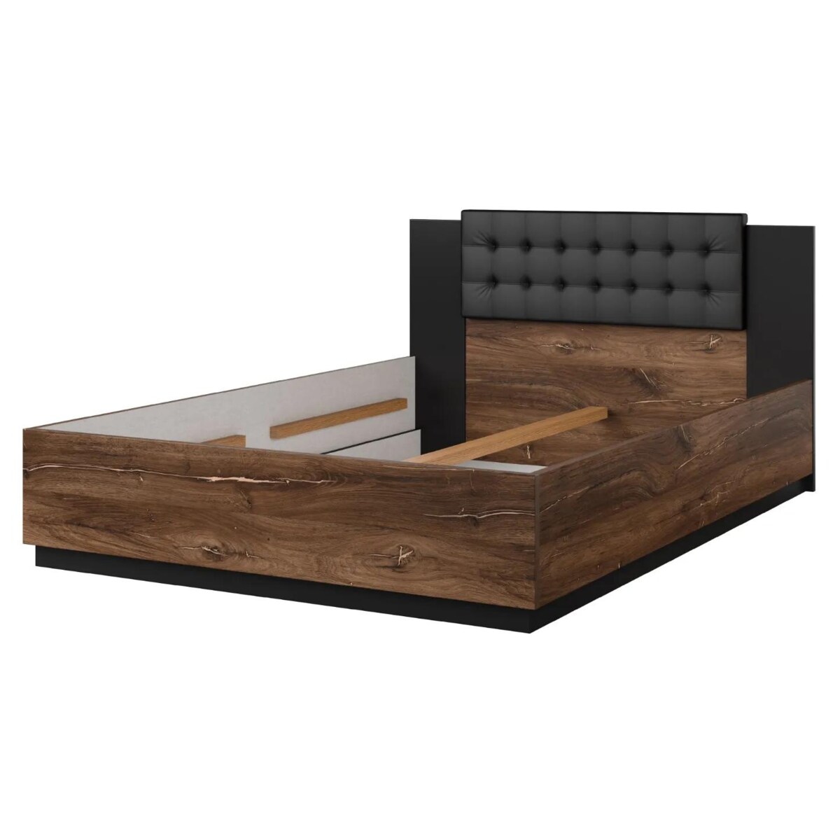 Łóżko SIGMA 140x200 dąb flagstaff miedziany/czarny mat z tapicerowanym zagłówkiem