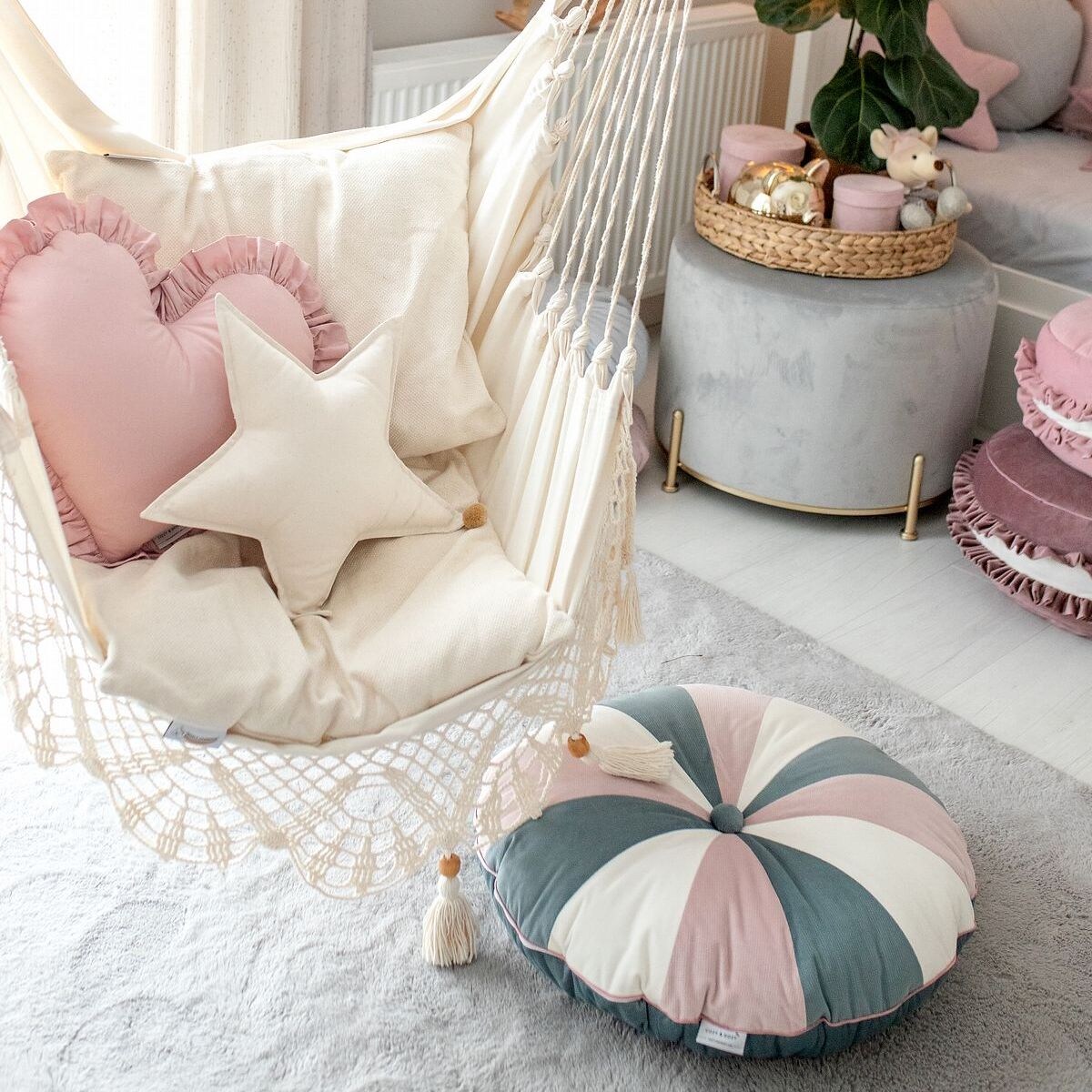 Pufa dla dzieci Pink Velvet patchworkowe siedzisko