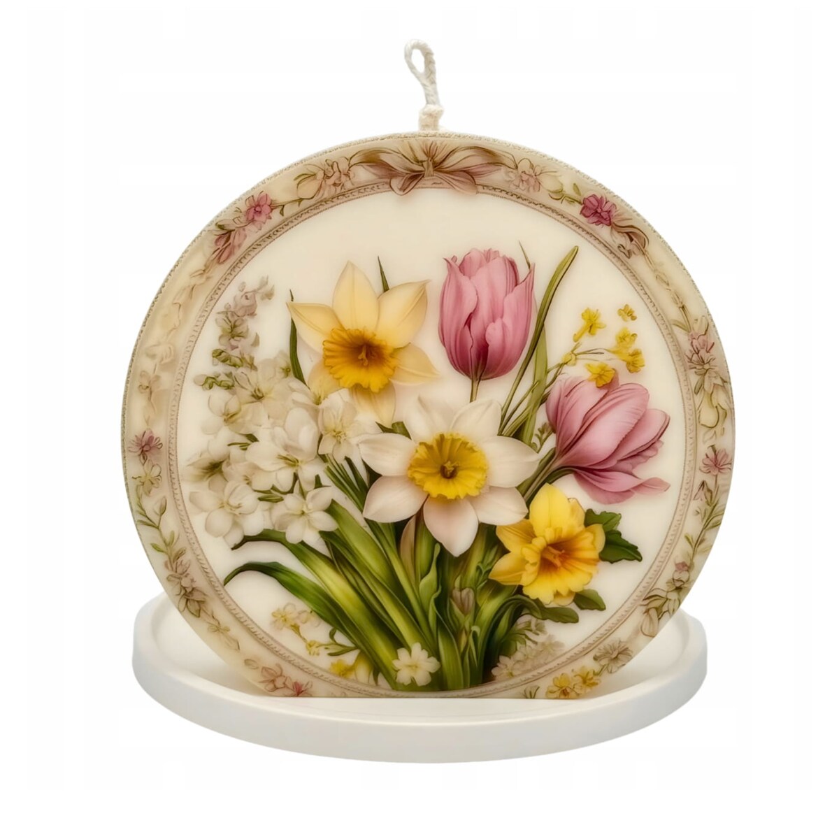 Świeca dekoracyjna wiosenna z motywem kwiatowym – elegancki prezent do salonu