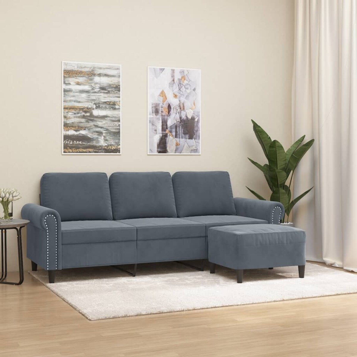 vidaXL 3-osobowa sofa z podnóżkiem, ciemnoszary, 180 cm, aksamit