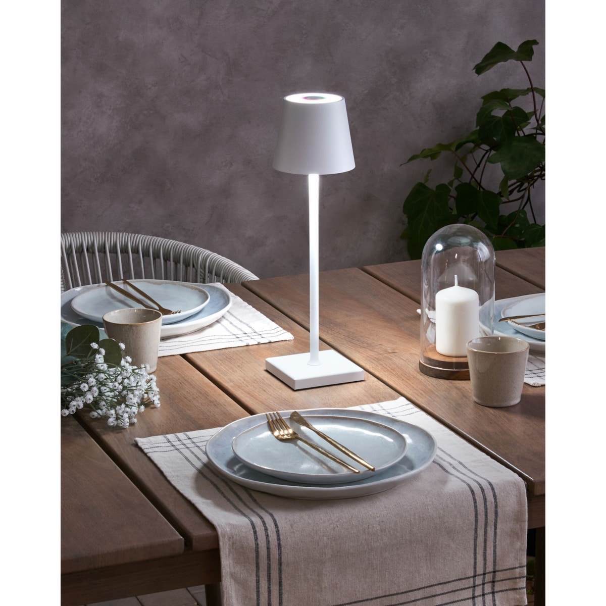 Bezprzewodowa lampa stołowa metalowa biała VALIRA