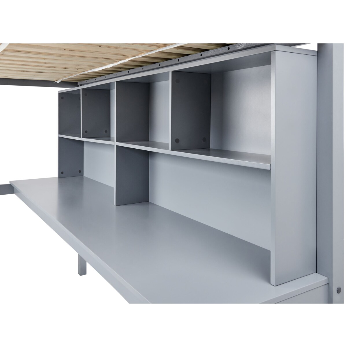 Łóżko na antresoli z biurkiem Drewno sosnowe FOUCAMONT 90 x 200 cm Szary