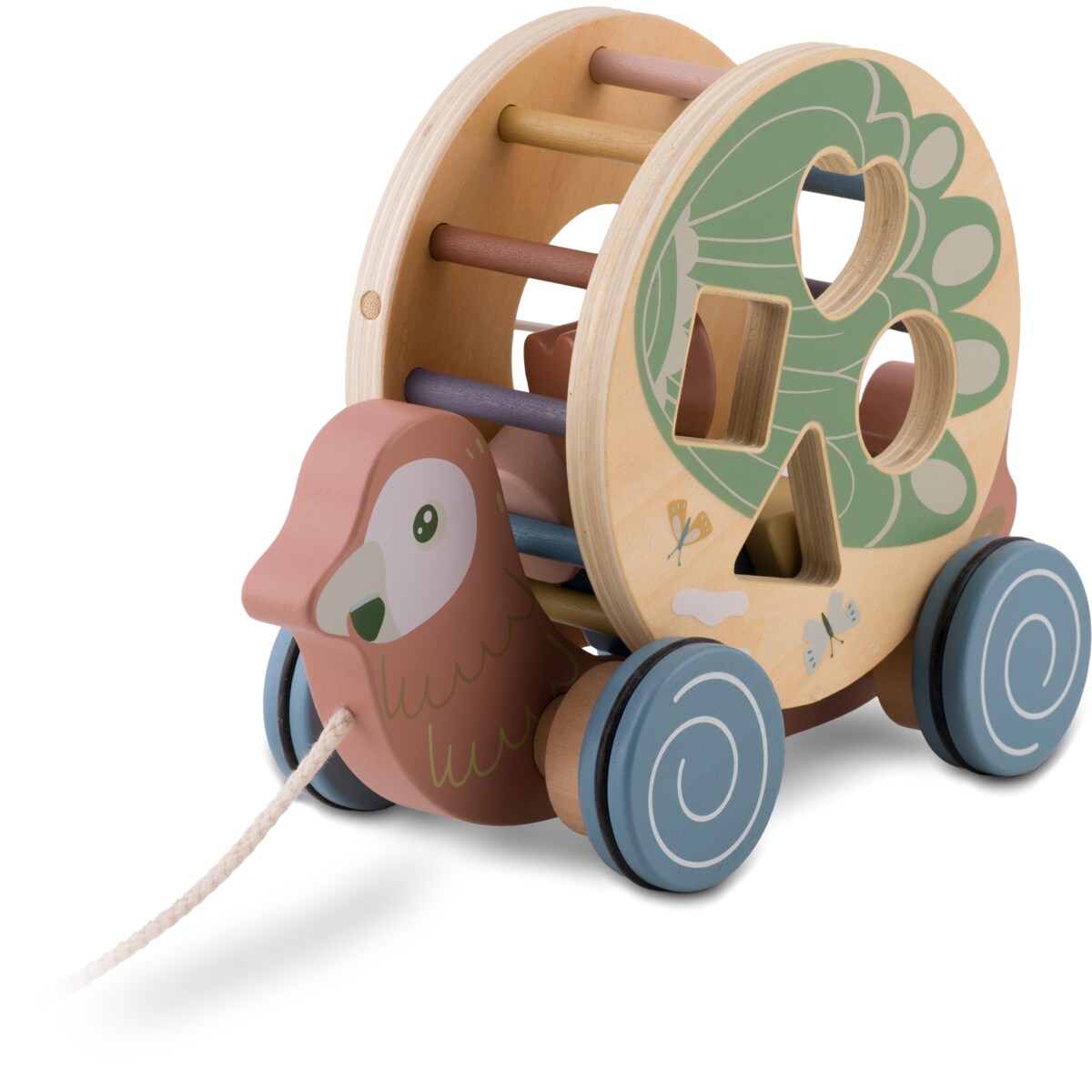 Zabawka drewniana do ciągnięcia sorter klocki papuga Nukido