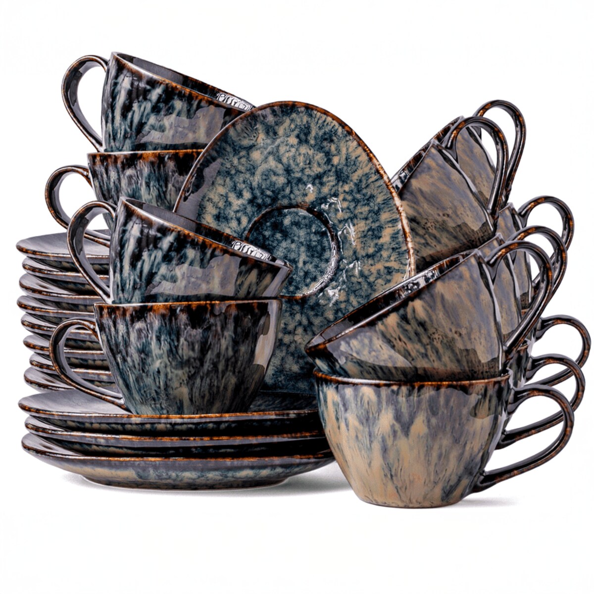 Serwis kawowy Kasai żółto-zielony na 12 osób 24 szt. Nowoczesny Do zmywarki Komplet filiżanka i spodek