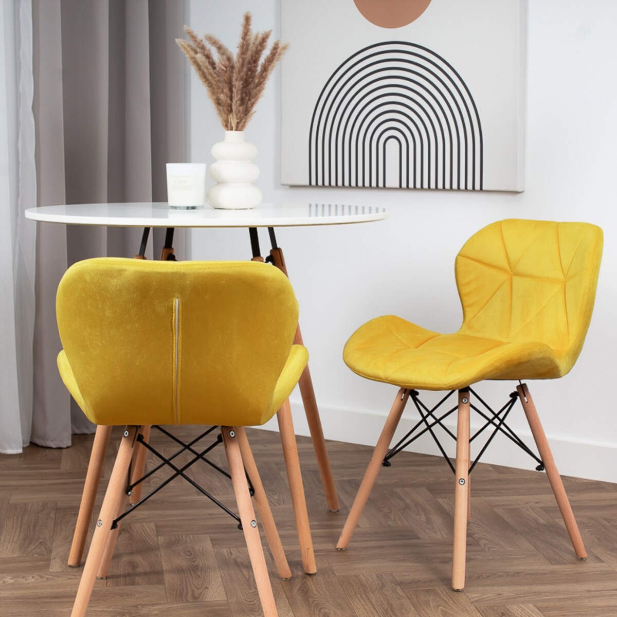 Krzesło tapicerowane do salonu nowoczesne skandynawskie pikowane welurowe