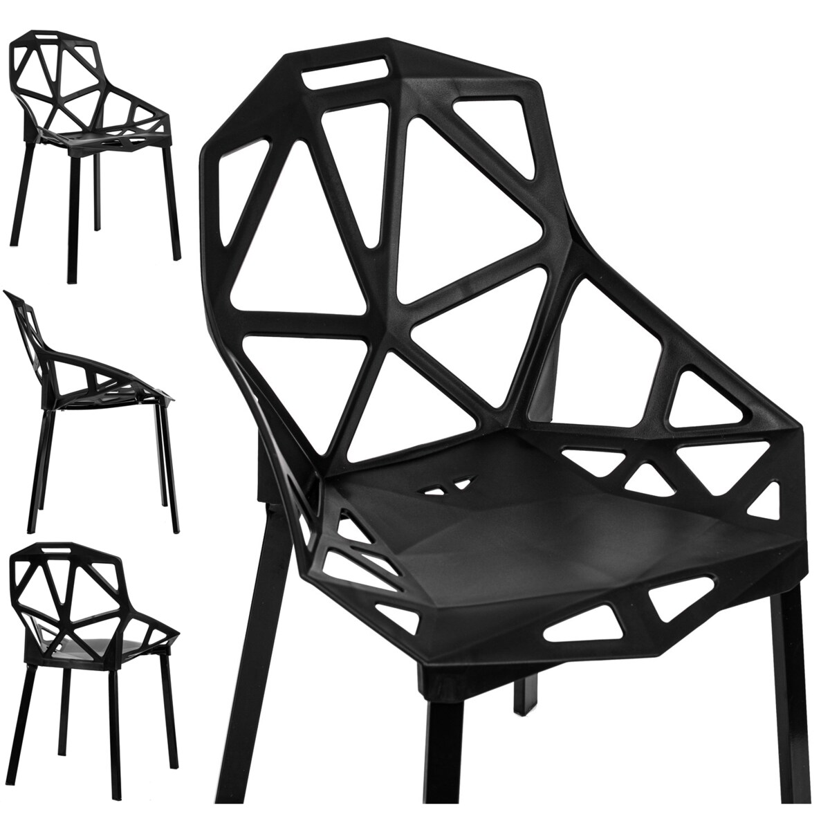 Krzesło plastikowe nowoczesne ażurowe czarne do salonu jadalni na taras
