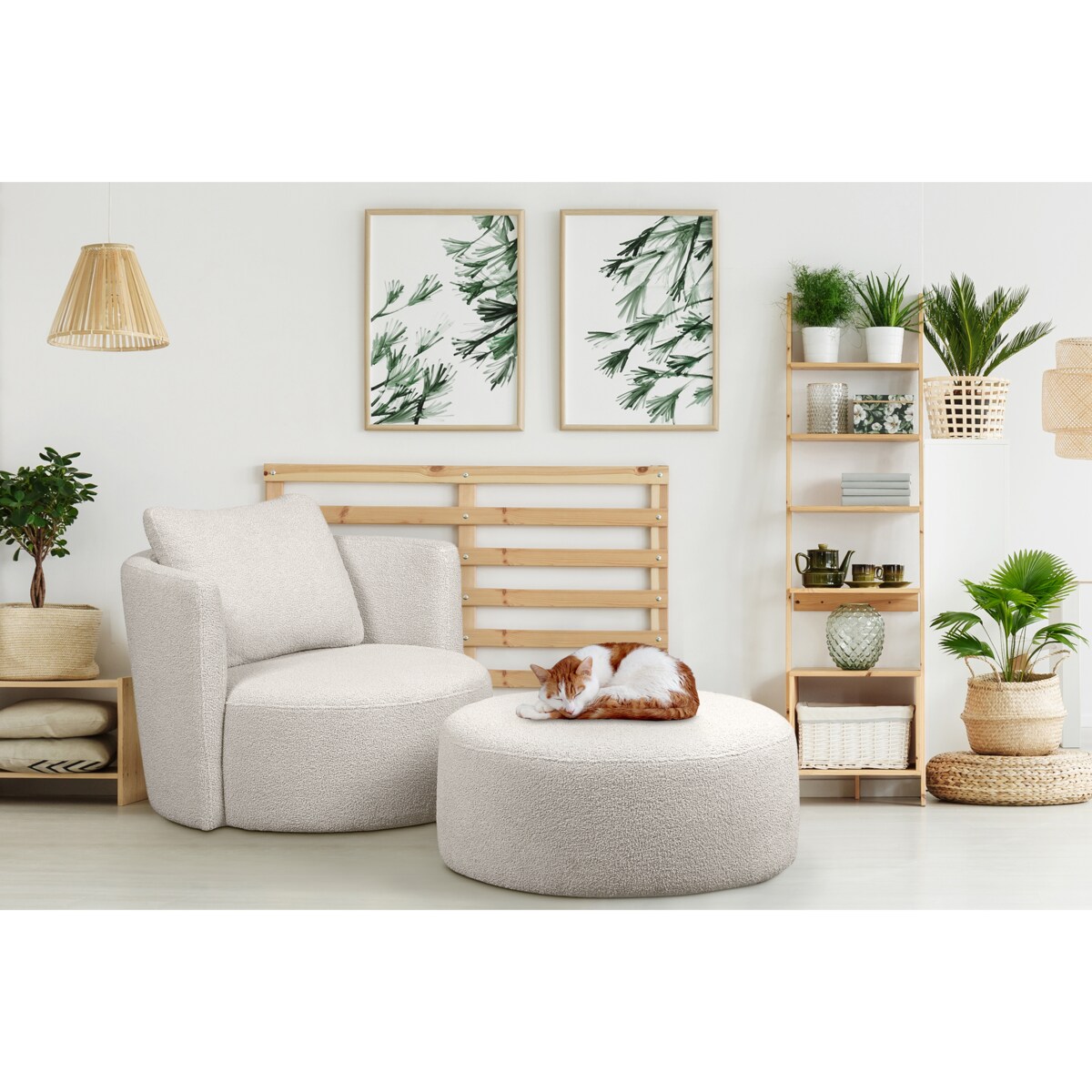 KONSIMO RAGGI Fotel obrotowy baranek biały