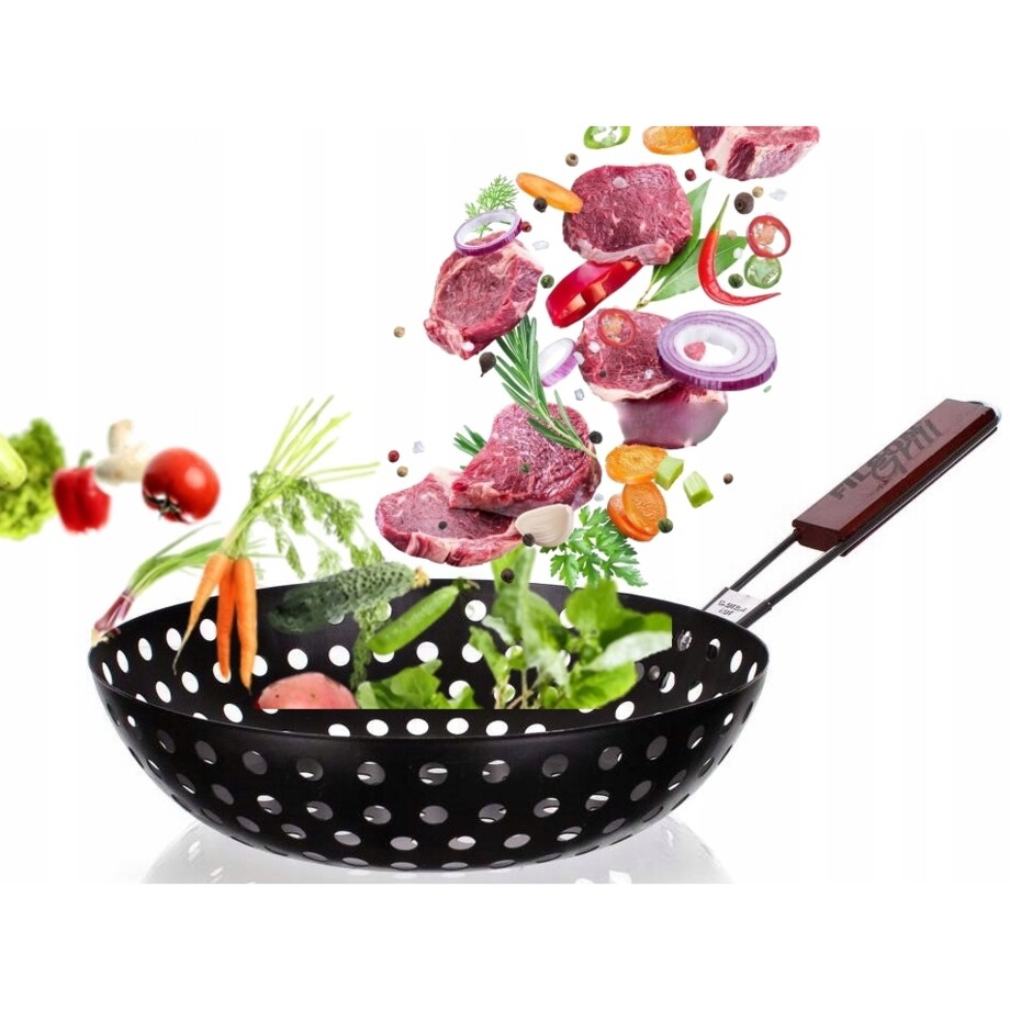 PATELNIA WOK GRILLOWA grillowania warzyw mięs stal na grill piknik tacka