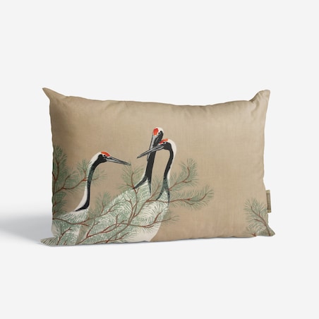 beżowa bawełniana poszewka na poduszkę - japońskie żurawie 40x60 cm