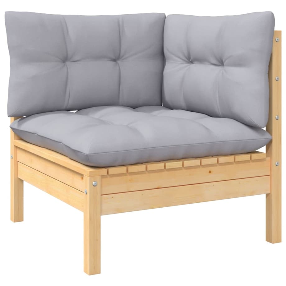 vidaXL 3-osobowa sofa ogrodowa z szarymi poduszkami, drewno sosnowe