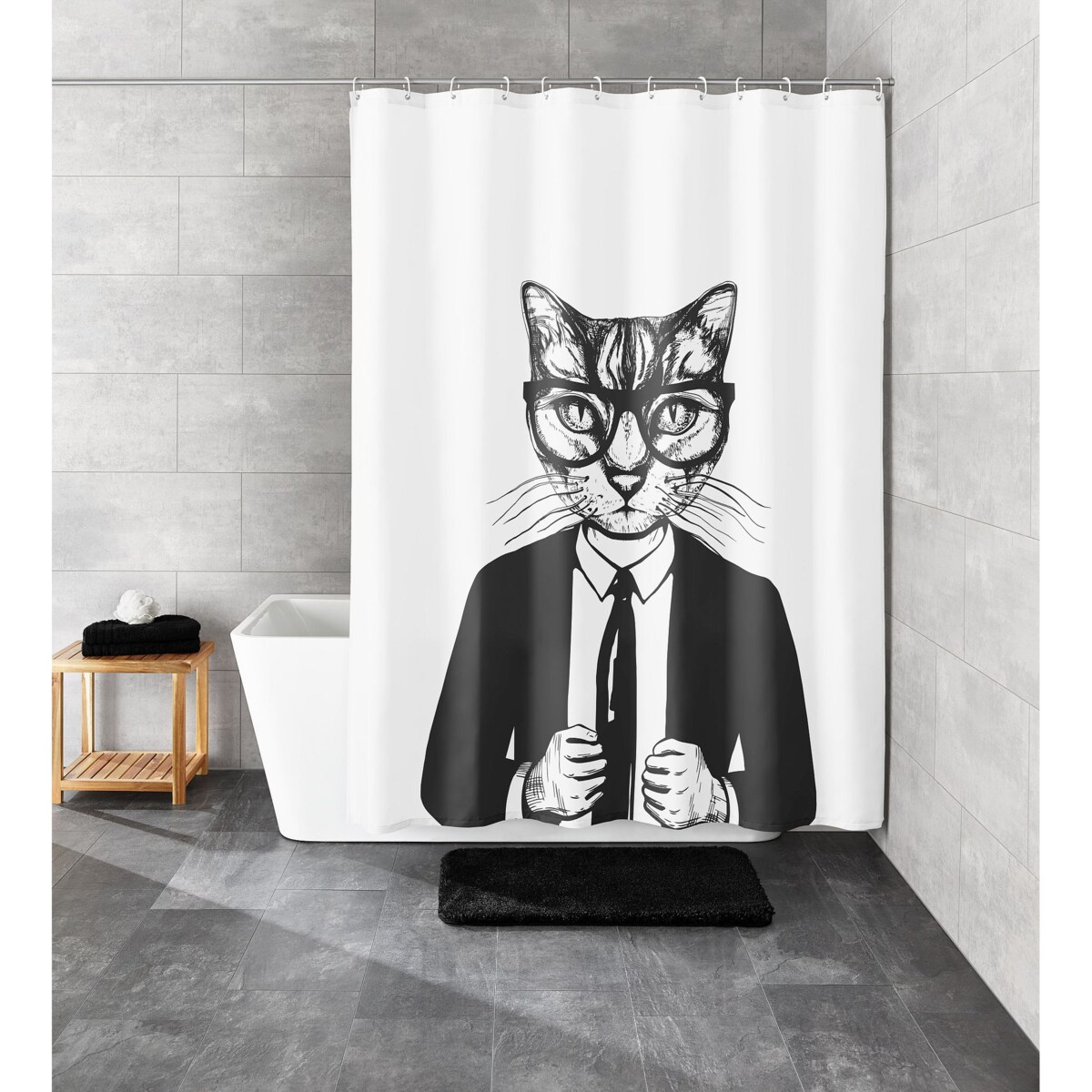 Kleine Wolke Kalli Tekstylna zasłona prysznicowa 180x200 cm kot garnitur czarnobiały