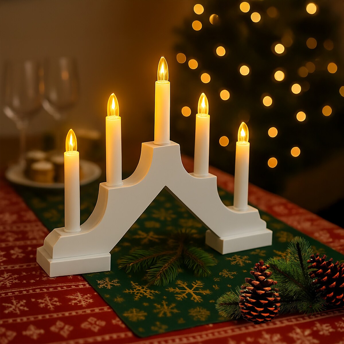 Świecznik 5 LED świąteczny LATARENKA na boże narodzenie TIMER baterie JUMI